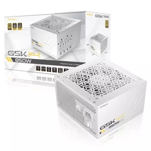 Antec GSK ATX3.1 850W Power Supply White80 PLUS Gold Full Modular PCIe 5.1 JP Capacitors Silent FDB Fan CircuitShield Protection