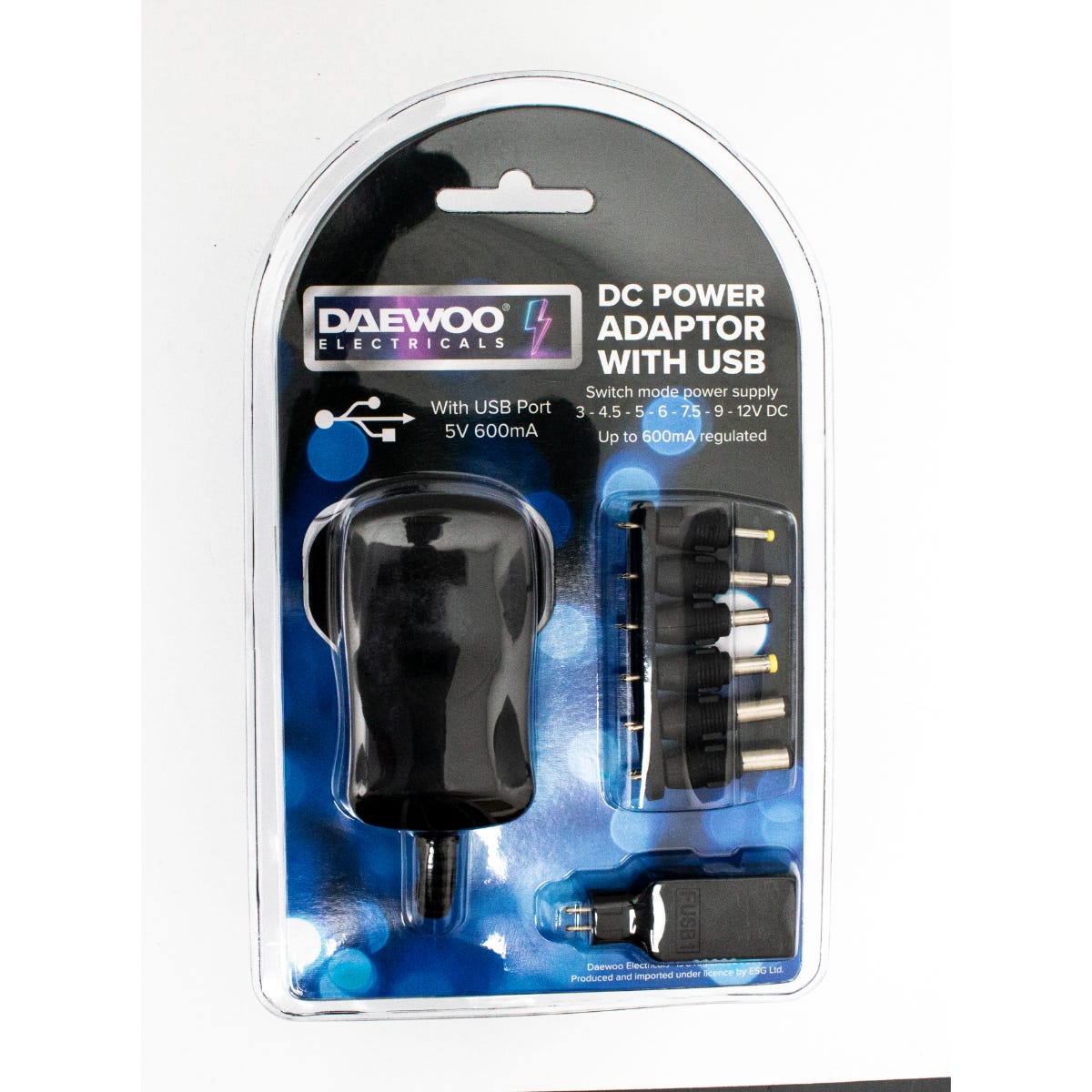Daewoo AC/DC Adaptor with USB, Black