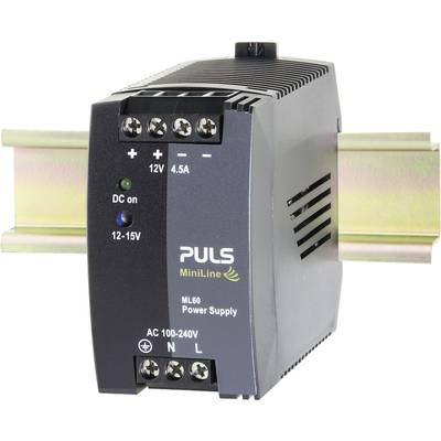 PULS MiniLine ML60.121 Rail mounted PSU (DIN) 12 V DC 4.5 A 54 W No. of outputs:1 x Content 1 pc(s)