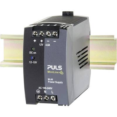 PULS MiniLine ML60.122 Rail mounted PSU (DIN) 12 V DC 4.5 A 54 W No. of outputs:1 x Content 1 pc(s)
