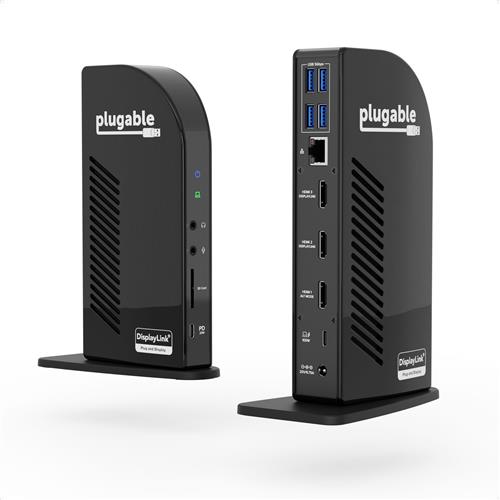 Plugable Technologies 13-in-1 USB-C Triple Monitor Docking Station with 100W Charging Compatible with Windows Mac and Chrome with Thunderbolt 3 / 4 or USB-C (3x HDMI 1x USB-C 4x USB Ethernet SD Card Reader)
