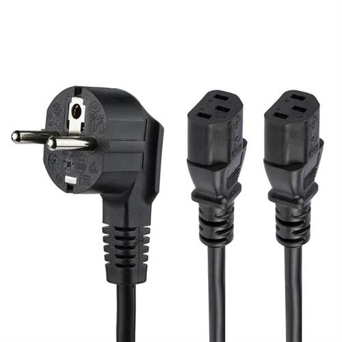 StarTech.com 2m (6ft) Computer Power Y Cord 18AWG EU Schuko to 2x C13 10A 250V Black Replacement AC Power Cord Printer Power Cord PC Power Supply Cable Monitor Power Cable - UL Listed