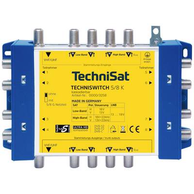 TechniSat Techniswitch 5/8 K, Kaskade SAT cascade multiswitch Inputs (multiswitches): 5 (4 SAT/1 terrestrial) No. of participants: 8
