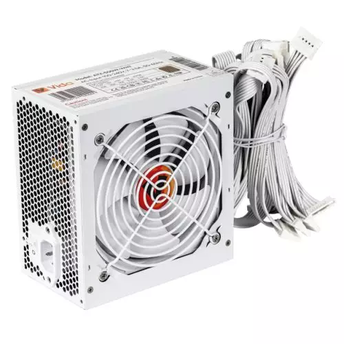 Vida 500W ATX PSU 80+ Bronze Fluid Dynamic Ultra-Quiet Fan PCIe Flat White Cables Power Lead Not Included White
