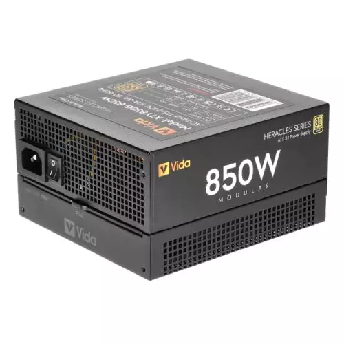 Vida 850W Heracles Black ATX 3.1 Gaming PSU 80+ Gold Fully Modular 14cm Ultra-Quiet FDM Fan Flat Black Cables PCIe 5.1 Power Lead Not Included