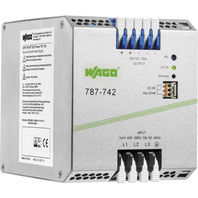 WAGO 787-742 Rail mounted PSU (DIN) 24 V 20 A 480 W No. of outputs:1 x Content 1 pc(s)
