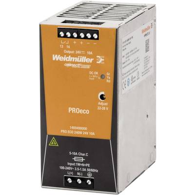 Weidmueller PRO ECO 240W 24V 10A Rail mounted PSU (DIN) 24 V DC 10 A 240 W No. of outputs:1 x Content 1 pc(s)