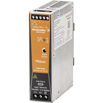 Weidmueller PRO ECO 72W 24V 3A Rail mounted PSU (DIN) 24 V DC 3 A 72 W No. of outputs:1 x Content 1 pc(s)