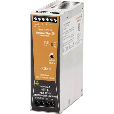 Weidmueller PRO ECO3 120W 24V 5A Rail mounted PSU (DIN) 24 V DC 5 A 120 W No. of outputs:1 x Content 1 pc(s)