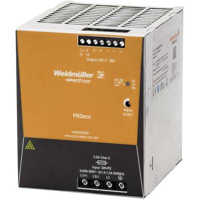 Weidmueller PRO ECO3 480W 24V 20A Rail mounted PSU (DIN) 12 V DC 20 A 480 W No. of outputs:1 x Content 1 pc(s)