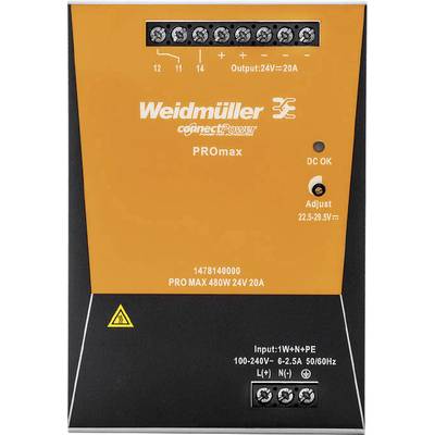 Weidmueller PRO MAX 480W 24V 20A Rail mounted PSU (DIN) 24 V DC 20 A 480 W Content 1 pc(s)
