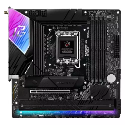 ASRock B860M Lightning WiFi PHANTOM GAMING Intel 1851 Socket Motherboard Micro-ATX 4x DDR5 Slots 4x M.2 Sockets 2x USB-C Port Fitted I/O Shield 2.5GbE LAN Wi-Fi 6E 1x DisplayPort / 1x HDMI / 1x USB-C (USB4)