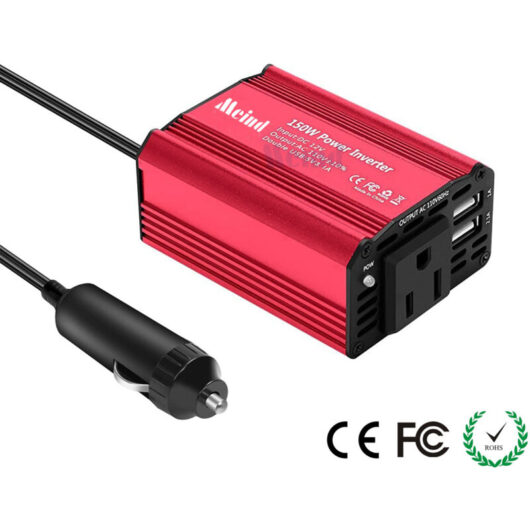 Metal Power Inverter Converter 150W 12V 220V to 240V Cigarette Lighter Charger Power Transformer with 1 European Socket and 2 USB Ports for Car Truck