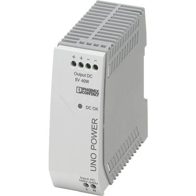 Phoenix Contact UNO-PS/1AC/ 5DC/ 40W Rail mounted PSU (DIN) 5 V DC 8 A 25 W No. of outputs:1 x Content 1 pc(s)