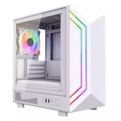 Vida Apollo M White ARGB Gaming Case w/ Glass Window Micro ATX Rear ARGB Infinity Fan Front LED Strips