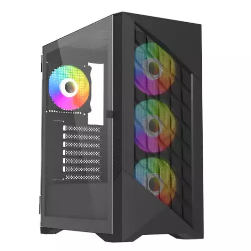 Vida Typhoon Black ARGB Gaming Case w/ Glass Window ATX Mesh Front 4x ARGB Fans