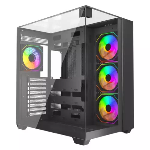 Vida Visio Black ARGB Gaming Cube Case w/ Glass Side Front & Top ATX 4x ARGB Fans 6-Port Fan Hub & Remote Control USB-C Asus BTF Compatible