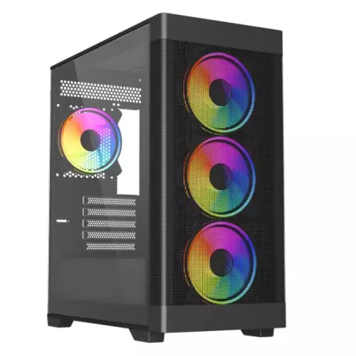 Vida Zephyr V2 Black ARGB Gaming Case w/ Glass Window Micro ATX 4x ARGB Fans 6-Port PWM ARGB Fan Hub & Remote Control Mesh Front