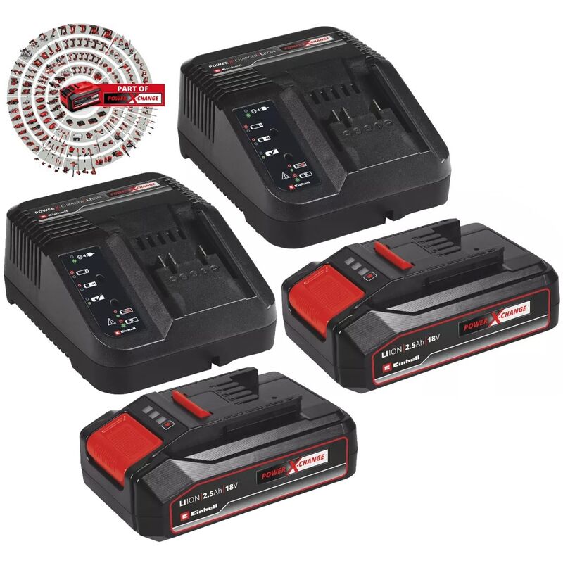 Einhell - 18v / 36v Power X-Change Kit - 2x 2.5Ah Battery + 2x 3ah Fast Charger