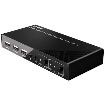 LINDY 2 Port KVM Switch HDMI 4K60, USB 2.0 & Audio 2 ports KVM changeover switch HDMI 4096 x 2160 Pixel