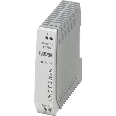 Phoenix Contact UNO-PS/1AC/ 5DC/ 25W Rail mounted PSU (DIN) 5 V DC 5 A 25 W No. of outputs:1 x Content 1 pc(s)