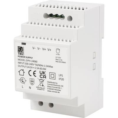 TRU COMPONENTS DPH-24060 Rail mounted PSU (DIN) 24 V DC 2.5 A 60 W No. of outputs:1 x Content 1 pc(s)