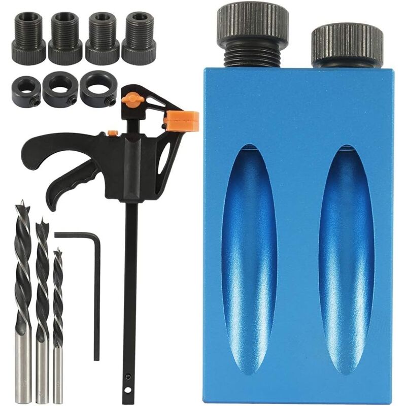 Ikodm - 15pcs Oblique Drilling Jig with 15° Drill Bits Woodworker Positioner,Pocket Hole Jig,Woodworking Corner Drill Guide with 6/8/10mm Hole