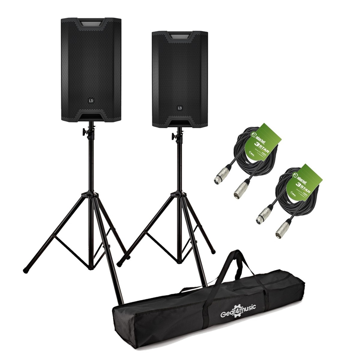LD Systems ICOA 15 A 15 Active PA Speaker Bundle with Stands and Cables