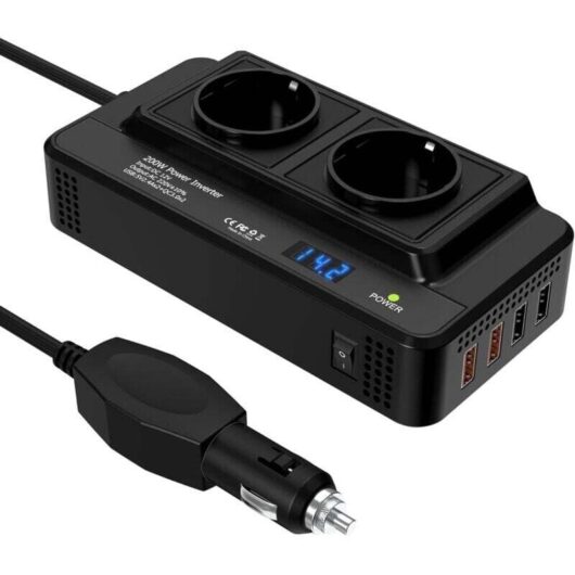 Mumu - 200W Car Power Inverter, dc 12V to ac 220V Inverter with 2 Outlets and 4 usb Ports, Fast Charging Car Charger with Cigarette Lighter Socket