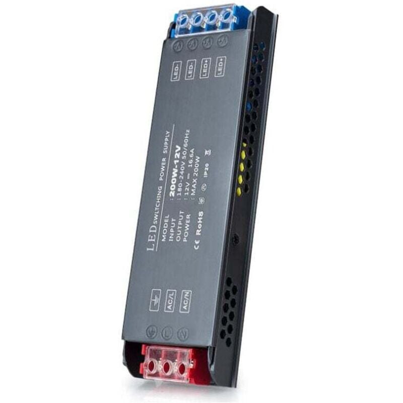 Mumu - led transformer 12V 200W led driver power supply, switching power supply led transformer 16.64A ac 230V to dc 12 Volt, compact extremely thin