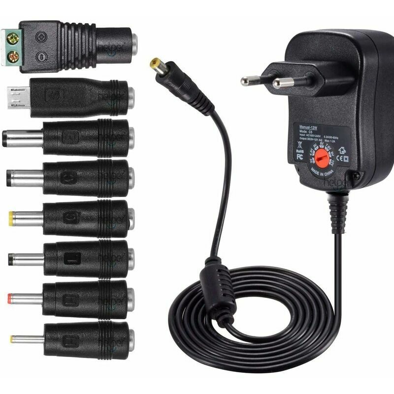 Peny - 12W Universal ac dc Power Supply Adapter 3V 4.5V 5V 6V 7.5V 9V and 12V with 8 Selectable Adapter Connectors, 1000mA Max, 115cm Charging Cable