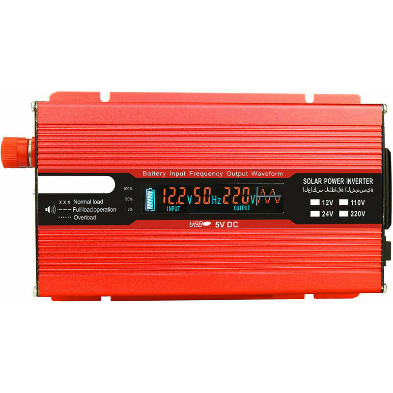 Soleil - 1000W 2000W 12V 240V Voltage Converter usb Inverter Power Inverter with 1 Outlet and lcd Display - Red