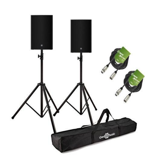 Yamaha DZR12 12 Active PA Speaker Bundle with Stands and Cables