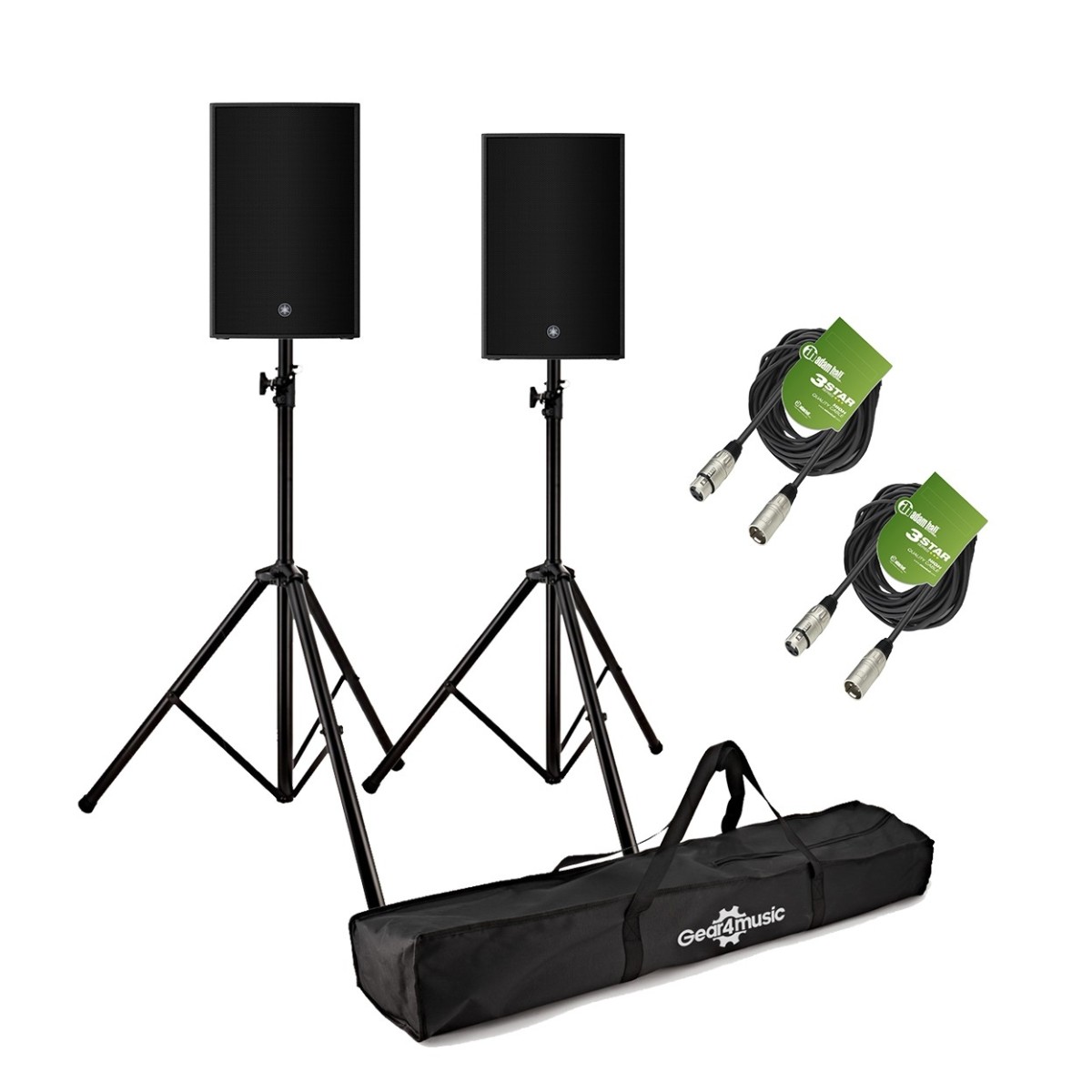 Yamaha DZR12 12 Active PA Speaker Bundle with Stands and Cables