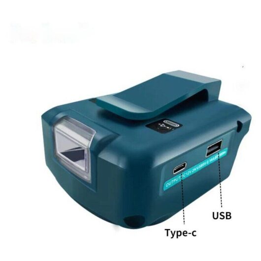 For Makita Models with Type-C, Inverter Power Supply, 3 Brightness Modes Practical Battery Inverter with Camping Belt Buckle