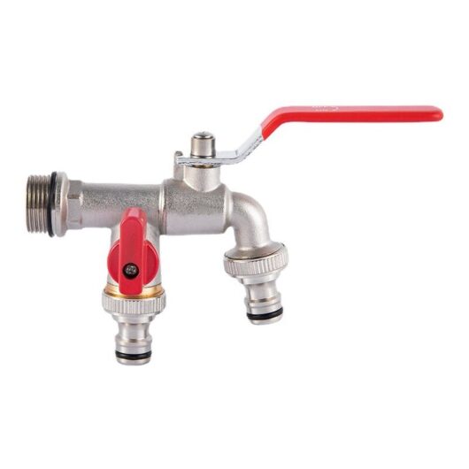 Garden Double Faucet, Brass Water Faucet, High Quality 3/4 Inch Gauge Faucet - Red