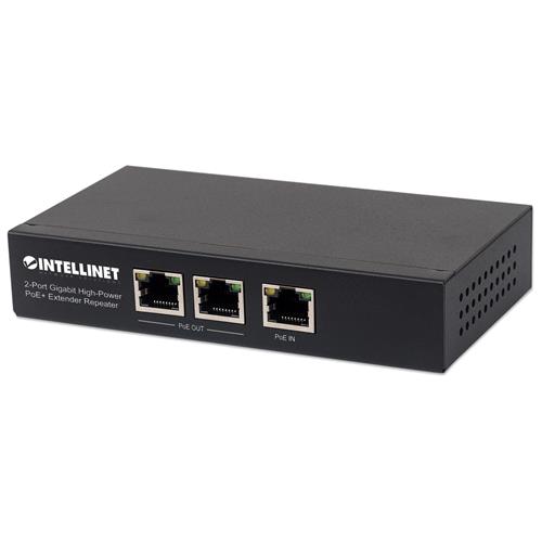 Intellinet 2-Port Gigabit High-Power PoE+ Extender Repeater IEEE 802.3at/af Power over Ethernet (PoE+/PoE) metal
