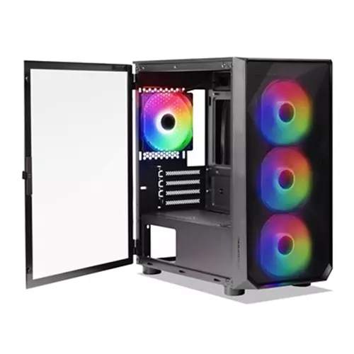 Tecware Forge M Omni Micro-ATX Case - Key-Lockable Tempered Glass High-Airflow Mesh Front 4 x 120mm Fans Pre-Installed mATX/ITX Support Black