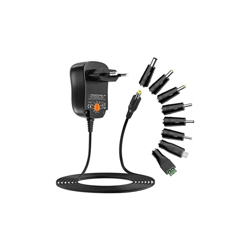 12W Universal Power Adapter ac to dc 3V 4.5V 5V 6V 7.5V 9V 12V 1A Switching Power Supply Transformer with 8 dc Connectors for Household Electronics,