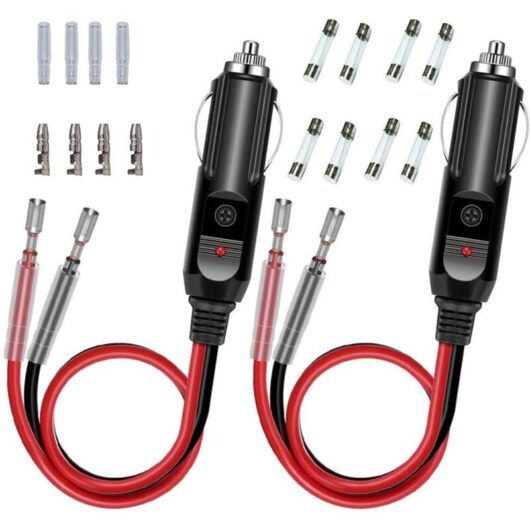 2 Pcs Male Cigarette Lighter Adapter with 16 AWG Power Cable 12V/24V Universal, for Car Inverter, Air Pump, Electric Cup
