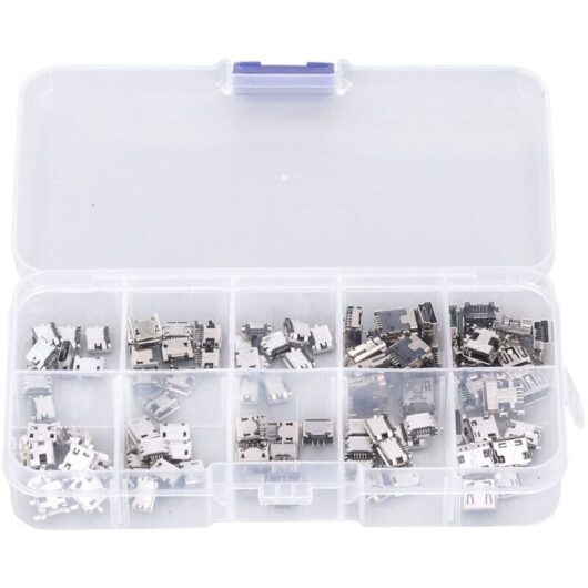 100 Pieces Micro Mini USB Female Plug Connector Micro USB Plugs USB Repair Replacement Adapter Assortment Set with Storage Box