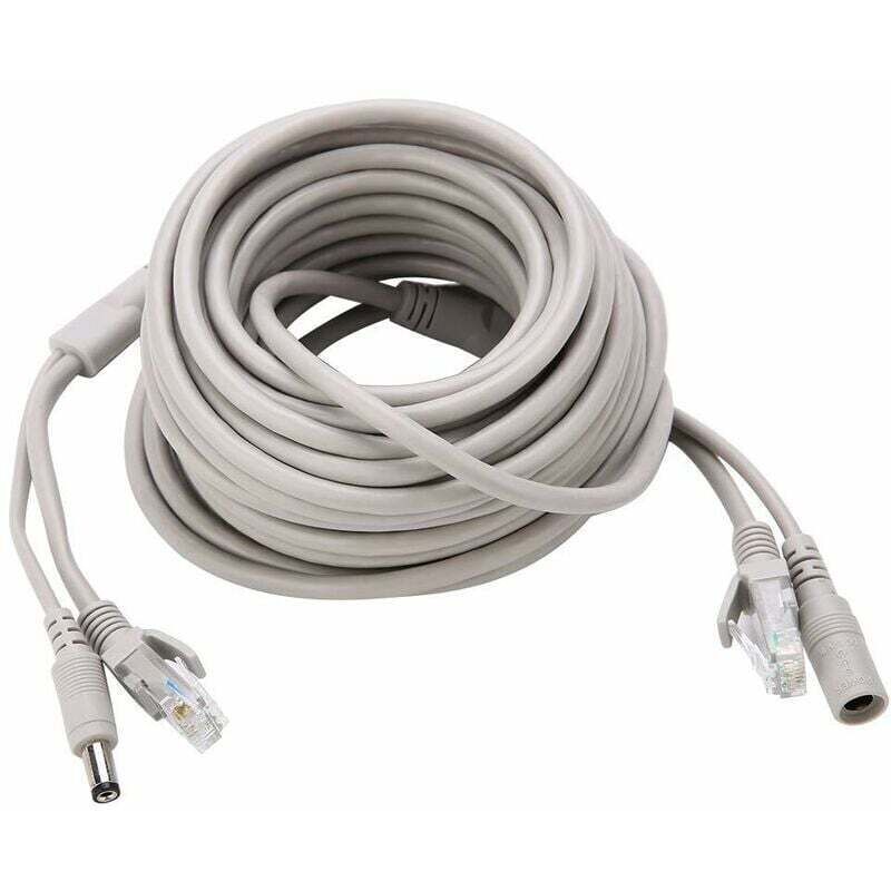 15m combined network and power cable with connectors, surveillance camera extension cable, compatible with 12V 2A adapter