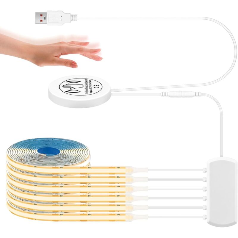 1M COB LED Strip, 6 Pieces Warm White COB LED Strip in Parallel, with Touch and Manual Swipe Dimmer, Cuttable Lighting for Cabinets, Display Cases,