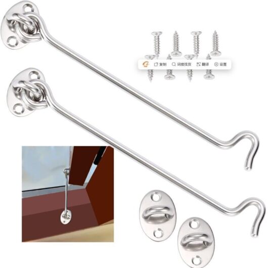 2-piece storm hooks with eyelets, stainless steel cabin hooks, door hooks, silver window hooks (20CM)
