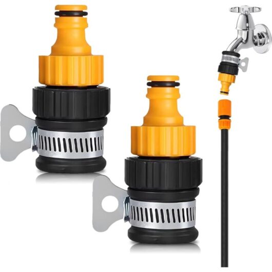 2-piece universal tap hose connector, 12-16mm ABS hose adapter with adjustable stainless steel collar for indoor and outdoor kitchen, garden, and