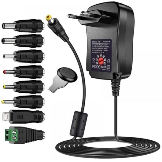 41W Universal AC/DC Power Adapter 6V 9V 12V 15V 18V 20V and 24V with 8 Selectable Adapter Connectors, 123cm Charging Cable