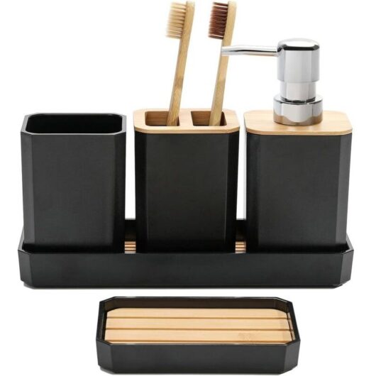 5-Piece Bathroom Accessory Set, Bathroom Accessory Gift, Soap Dispenser/Holder, Bohemian, Modern Decor (Black)
