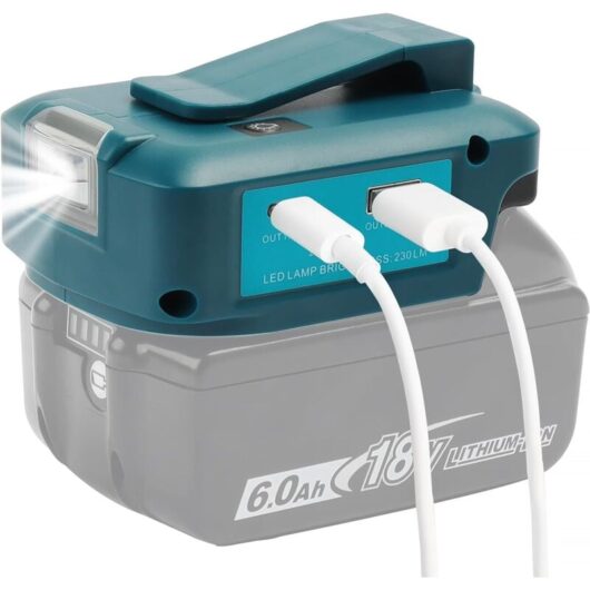 ADP05 Power Bank Adapter, Work Light Adapter for Makita 14.4V and 18V Batteries, with USB Charging Port, with DC Port (Adapter Only)
