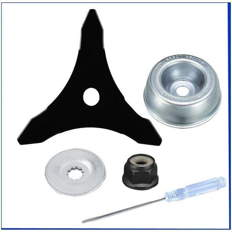 Brush cutter blade with lawnmower blade adapter, maintenance kit