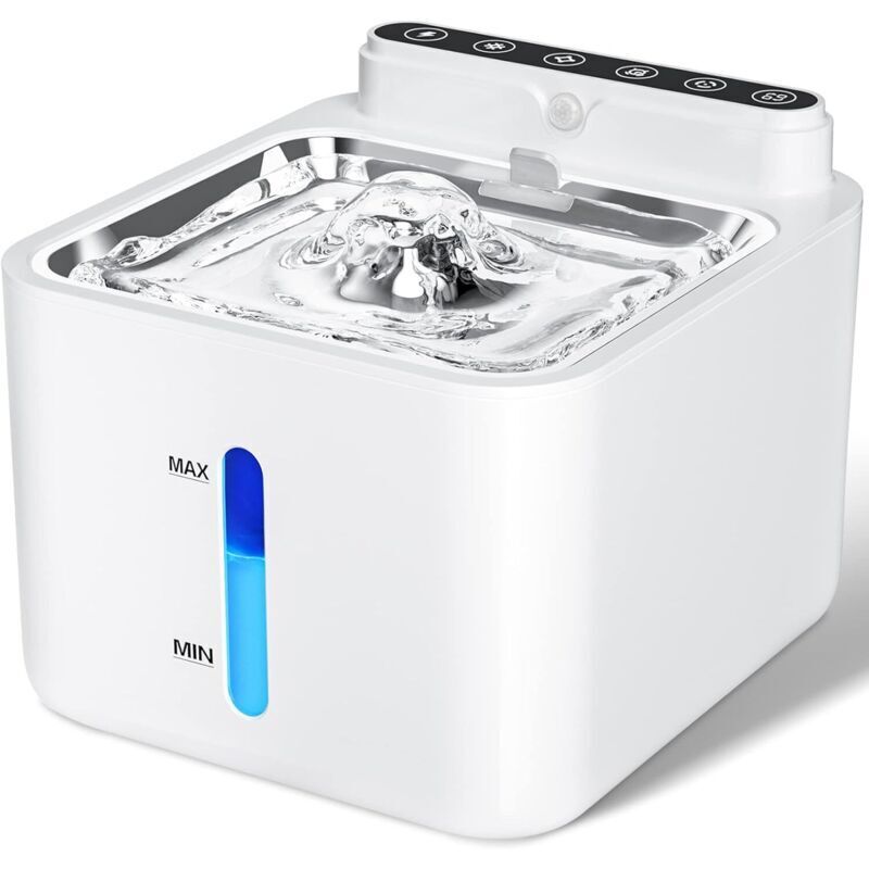 Cat Water Fountain with Motion Sensor, 3.2 L Cat Fountain, Cordless, Battery Operated, Built-in 2600 mAh Lithium Battery, with Silent Pump and Filter